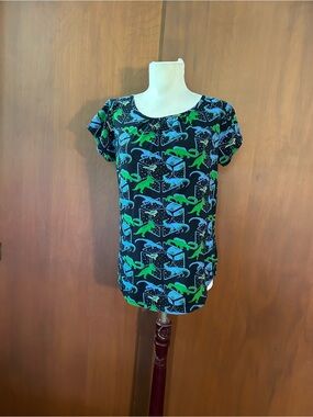 Svaha Black Tee with Blue and Green Dinosaur Print